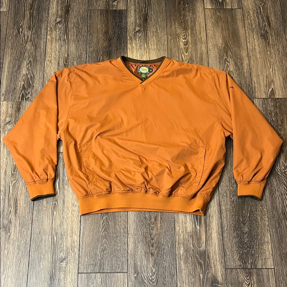 CABELA'S Mens Windbreaker Pullover Windcrest Orange V Neck Pockets Size XL